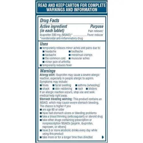 Advil Pain Reliever and Fever Reducer, Pain Relief Medicine with Ibuprofen 200mg for Headache, Backache, Menstrual Pain and Joint Pain Relief - 100 Coated Tablets Advil Au supplements
