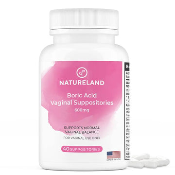 Natureland Boric Acid Suppositories for Women - 600mg, 40 Count - Made in USA - Feminine Care for pH Balance & Odor Control - Unscented Intimate Health Support Natureland Au supplements