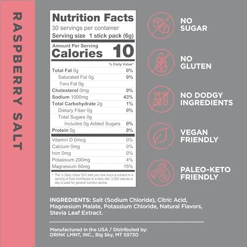 LMNT Zero-Sugar Electrolytes - Raspberry Salt - Hydration Powder Packets | No Dodgy Drink LMNT Au supplements