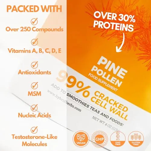 HYBRID HERBS - PINE POLLEN | 99% Cracked Cell Wall Powder | Highly Bioavailable Hybrid Herbs Au supplements