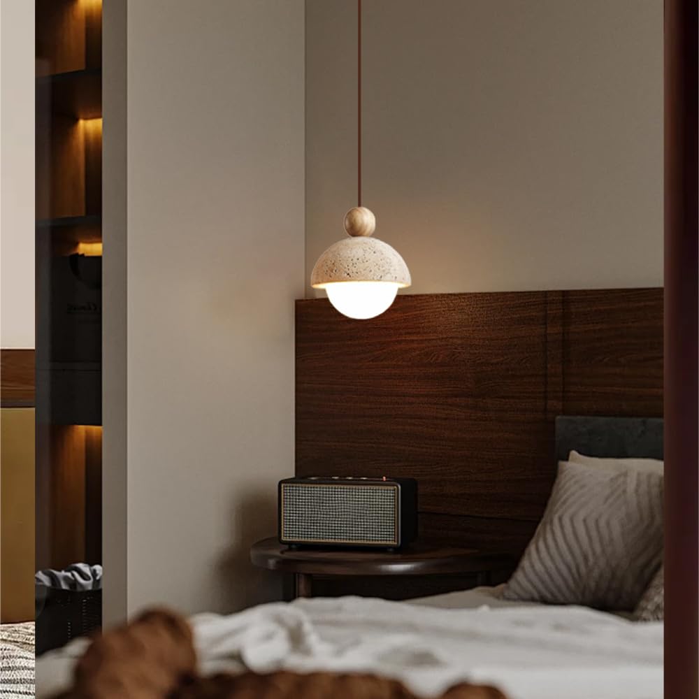 Spherical Wabi Sabi Pendant Light Natural Stone Retro Japanese Style Yellow Travertine Pendant Lighting Vintage Mini Wood Nordic Hanging Light for Kitchen Island Dining Room Bedroom Hallway Bedside OROILUPU Au supplements