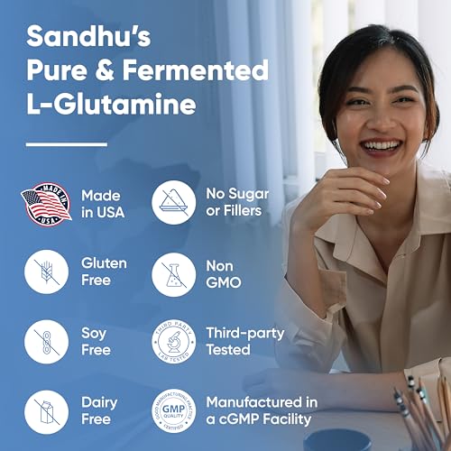 Sandhu's L-Glutamine - 100 Servings -Made in USA -500 Gram- Non-GMO- Amino Sandhu's Au supplements