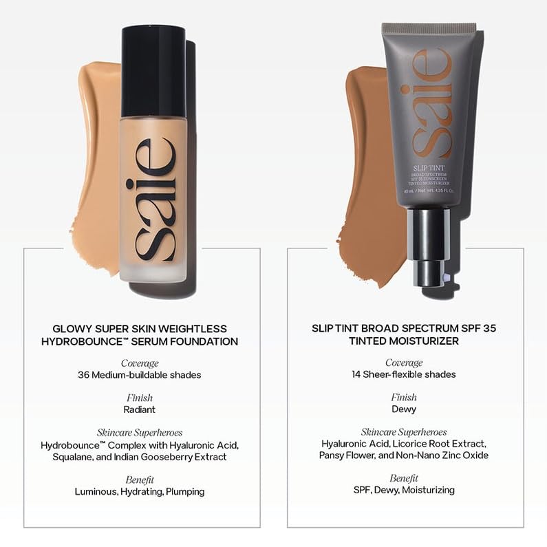 Saie Slip Tint Tinted Moisturizer with SPF 35 - Light Coverage, Glowy Skin Tint & Mineral Sunscreen for Face with Hydrating Hyaluronic Acid - Summer Makeup Essential - Shade Three + Half (1.35 oz) Saie Au supplements