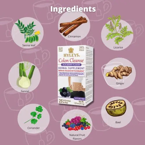 Hyleys Colon Cleanse Tea Acai Berry Flavor - 25 Tea Bags (12 Pack - 300 Tea Bags Total) HYLEYS Au supplements