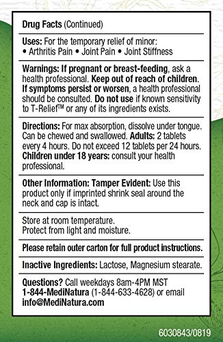 MediNatura T-Relief Extra Strength Arthritis Pain Reliever Arnica +12 Natural Medicines for Joint Soreness Stiffness Aches, Quick Dissolving Pain Relief for Women & Men - 100 Tablets (4 Pack) MediNatura Au supplements