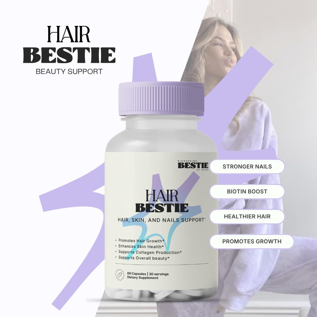 Biohacking Bestie Hair Bestie for Women & Men - Hair Growth Supplement with Biotin, Collagen, Vitamin B5, & Keratin, Support for Skin Health & Nails - 60 Capsules Biohacking Bestie Au supplements