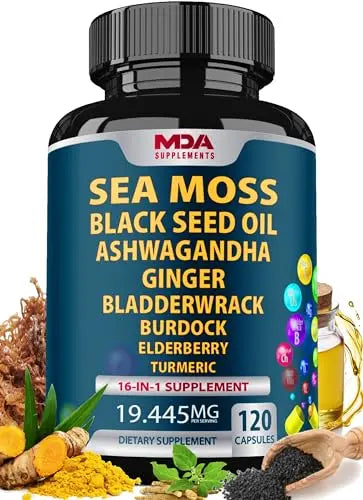 Sea Moss Black Seed Oil Ashwagandha Ginger - Multimineral Sea Moss Capsules MDA Supplements Au supplements