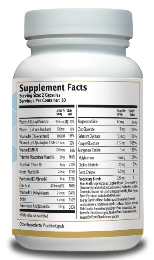 Men’s Multivitamin Supplement – Daily Energy, Immune & Heart Support – with Zinc, Magnesium, B12, CoQ10, Turmeric, Ginseng & More – 60 Vegetable Capsules – AnuMed AnuMed International Au supplements