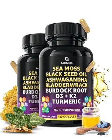 LetaGreen Irish Sea Moss Capsules – 120 Wildcrafted Sea Moss Pills with Black Seed Oil LetaGreen Au supplements