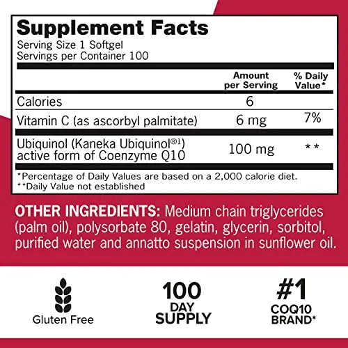 Qunol Mega Ubiquinol 100mg CoQ10, Superior Absorption, Patented Water and Fat Soluble Qunol Au supplements