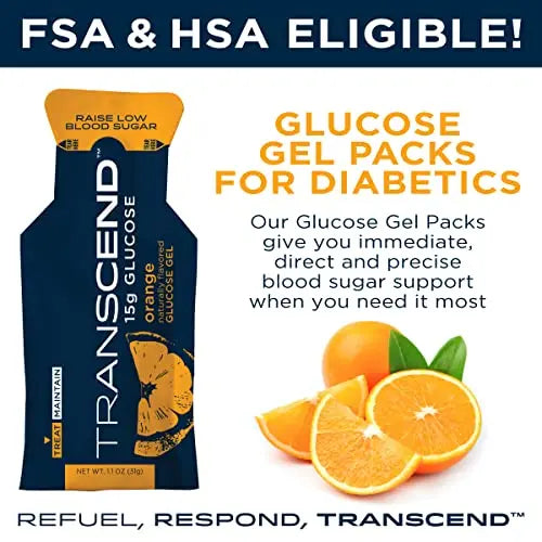 Transcend Glucose Gel Packs - Orange, 30 Pack (1.1oz each) - FSA/HSA Transcend Au supplements
