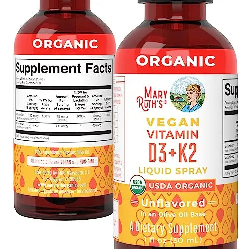 MaryRuth's Organic D3 + K2 Spray for Adults & Kids for Bone Health | Vitamin D3 as Cholecalciferol | Vitamin K2 | Immunity | Mineral Absorption | Heart Health | Vegan | Non-GMO | Gluten Free | 1 Fl Oz MARYRUTH'S Au supplements