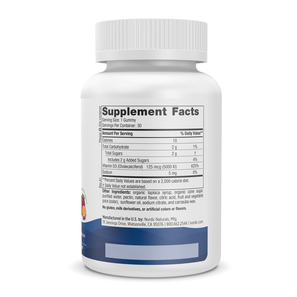 Nordic Naturals Vitamin D3 5000 Gummies, Passion Fruit - 30 Gummies - Support for Healthy Bones, Mood, & Immune System - Vegetarian - Non-GMO - 30 Servings Nordic Naturals Au supplements