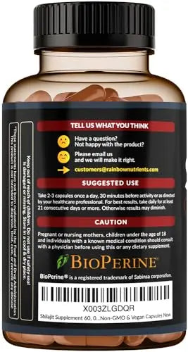 Pure Himalayan Shilajit Capsules Supplement (60,000mg+ Absorption Enhancer+50% Rainbow Nutrients, LLC Au supplements
