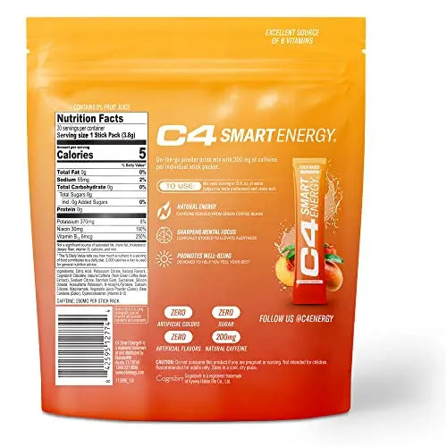 C4 Smart Energy Powder Stick Packs - Sugar Free Performance Fuel & Nootropic Brain Cellucor Au supplements