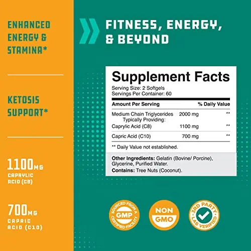 C8 MCT Coconut Oil Softgels - MCT Oil Keto Pills with Caprylic Acid Coconut Oil Natures Craft Au supplements