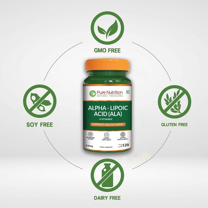 Pure Nutrition Alpha Lipoic Acid 600mg + Vitamin E | 120 Caps | Powerful Antioxidant to Support Nerve & Heart Health*. | Non-GMO PURE NUTRITION NATURAL TREASURES Au supplements