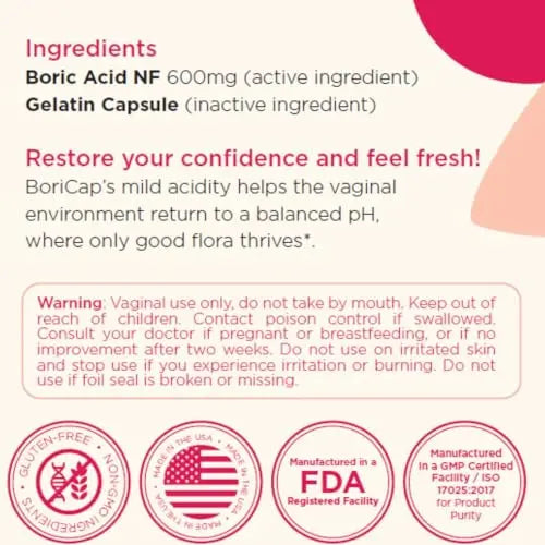 BoriCap - Boric Acid Suppositories for Women - 600 mg - Vaginal Health, pH Balance, Itch & Odor - Natural BoriCap Au supplements