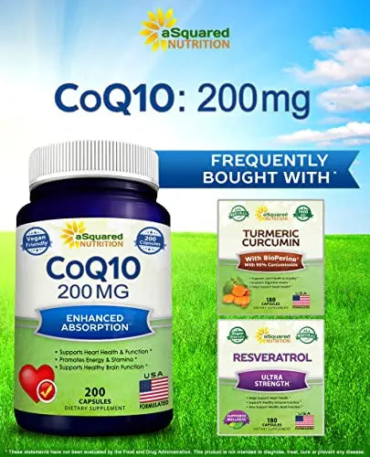 aSquared Nutrition CoQ10 (200 Capsules and 200mg) - High Absorption Vegan CO Q-10 aSquared Nutrition Au supplements