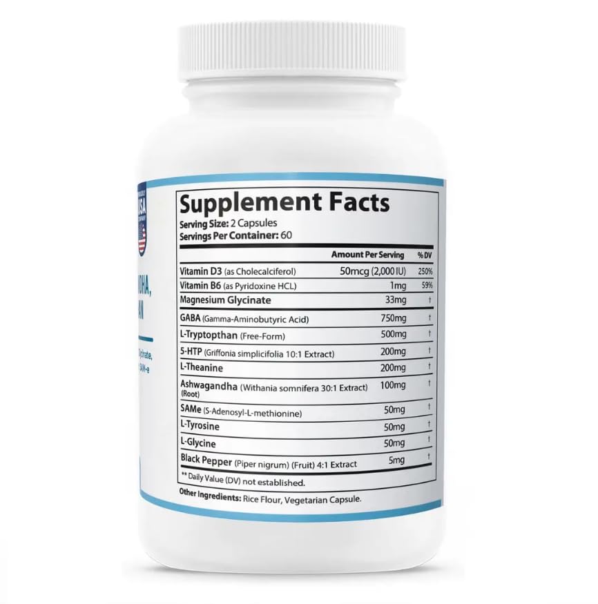 HARMONIFY GABA L-Theanine Supplements with Magnesium Glycinate, Ashwagandha, Same, 5-HTP and L-Tryptophan, 12 in 1 Supplements, 120 Capsules, 2000 mg HARMONIFY Au supplements