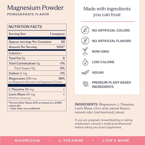 TRIP Magnesium Glycinate Powder with L-Theanine & Lion’s Mane, Sugar Free Magnesium Supplement for Adults, 250mg Magnesium per Drink Mix Serving, Pomegranate Orange Blossom, 1 Bag - 30 Servings TRIP Au supplements