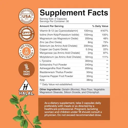 Thyroid Support Natural Complex Supplement Capsules with Vitamin B-12 Natures Craft Au supplements