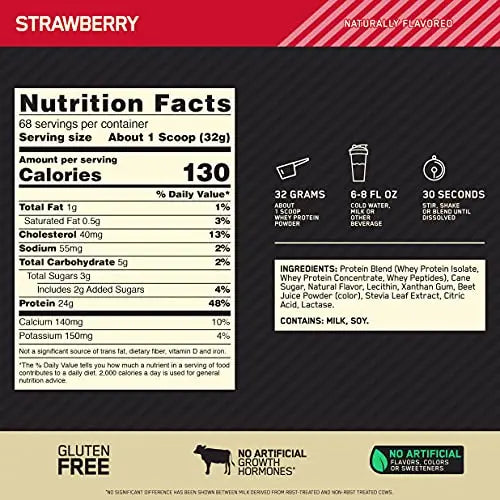 Optimum Nutrition Gold Standard 100% Whey Protein Powder, Naturally Flavored Strawberry Optimum Nutrition Au supplements