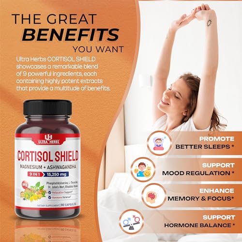CORTISOL SHIELD 9 IN 1 - 15,250mg Magnesium + Ashwagandha with Phosphatidylserine ULTRA HERBS Au supplements
