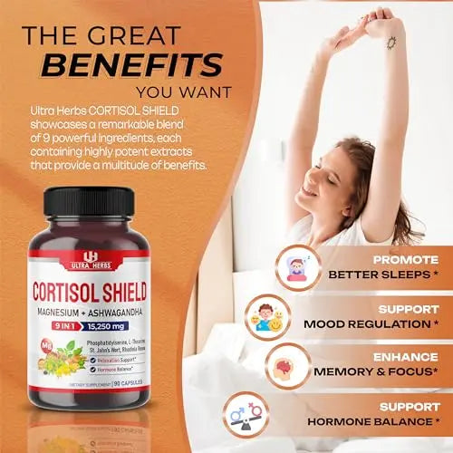 CORTISOL SHIELD 9 IN 1 - 15,250mg Magnesium + Ashwagandha with Phosphatidylserine ULTRA HERBS Au supplements