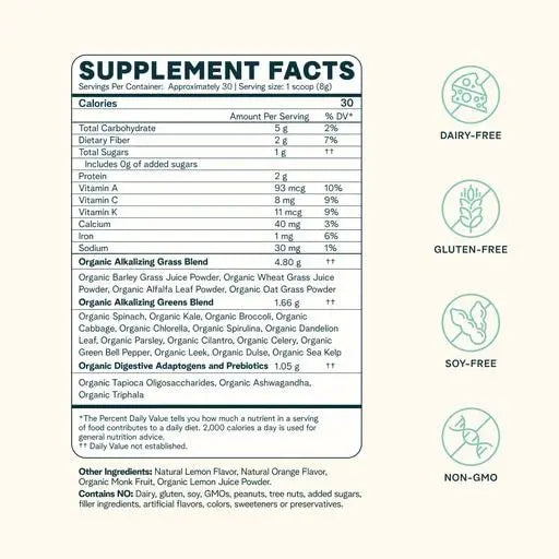 Ora Organic Greens Powder - Vegan, Gluten-Free, Organic Super Greens Drink for Energy and Detox | Antioxidants & Adaptogenic Herbs | 20+ Superfood Greens Blend - Citrus Flavor, 30 Servings Ora Organic Au supplements
