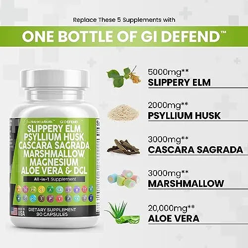 Slippery Elm 5000mg Psyllium Husk 2000mg Pre Probiotic Digestive Gut Clean Nutraceuticals Au supplements