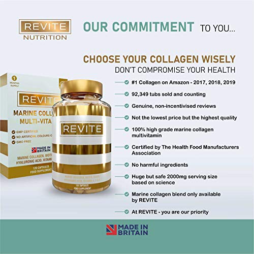 Marine Collagen Capsules 2000mg, Hyaluronic Acid, Silica, Biotin, Vitamin A, E & C Hair Revite Au supplements
