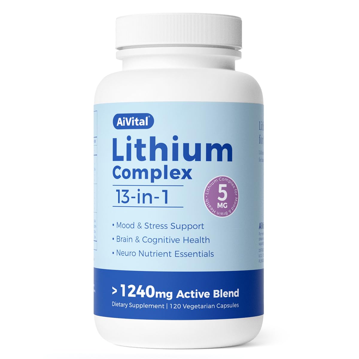 AiVital™ Lithium Orotate 5mg, 13-in-1 Lithium Supplement with Magnesium Glycinate, L-theanine & DHA for Daily Balance, Focus & Clarity, Low-Dose Formula, Non-GMO, Gluten Free, Vegan, 120 Capsules AiVital Au supplements