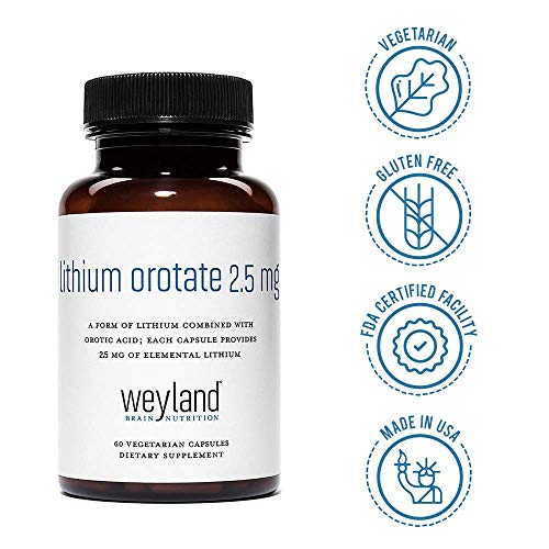 Lithium Orotate 2.5mg (1 Bottle), 60 Vegetarian Capsules, Lithium Supple Weyland Brain Nutrition Au supplements