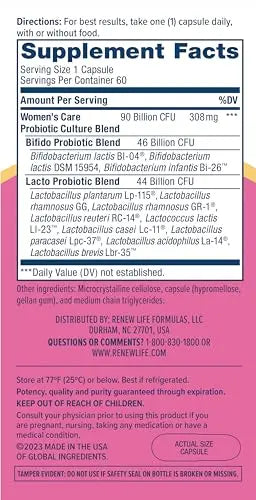 Renew Life Women's Probiotic Capsules, Supports pH Balance for Women, Vaginal Renew Life Au supplements
