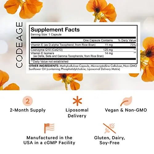 Codeage Liposomal CoQ10 Supplement - Vitamin E Isomers Tocopherols - 125mg Coenzy Codeage Au supplements