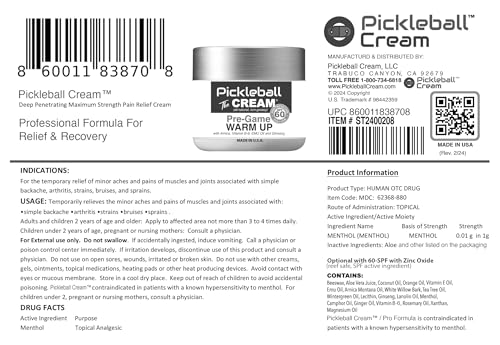 Pickleball Cream PRE-Game Warm UP SPF 60 Joint & Muscle Therapy Cream Grip Strength Pickleball Paddle Control Accurate Ball Shots Joints Muscles Metabolism Oxygen Pain Prevention Maximum Performance Pickleball Cream Au supplements