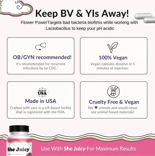 Flower Power Vegan Boric Acid Suppositories - 30 Capsules - 600mg for Vaginal Odor and pH Balance Flower Power Au supplements