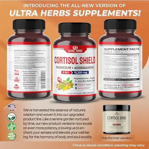 CORTISOL SHIELD 9 IN 1 - 15,250mg Magnesium + Ashwagandha with Phosphatidylserine ULTRA HERBS Au supplements