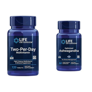 Life Extension Two-Per-Day 120 Tablet Multi-Vitamin & 60 Capsule Optimized Ashwagandha Stress Relief Supplement Bundle Life Extension Au supplements