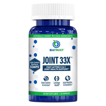 BioTrust Joint 33X Advanced 3-in-1 Joint Support Supplement - Healthy Flexibility, Mobility Relief & Comfort - Boswellia Serrata, Type II Collagen, Hyaluronic Acid - 30 Capsules BioTrust Au supplements
