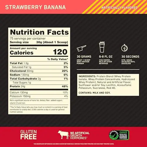 Optimum Nutrition Gold Standard 100% Whey Protein Powder, Strawberry Banana Optimum Nutrition Au supplements
