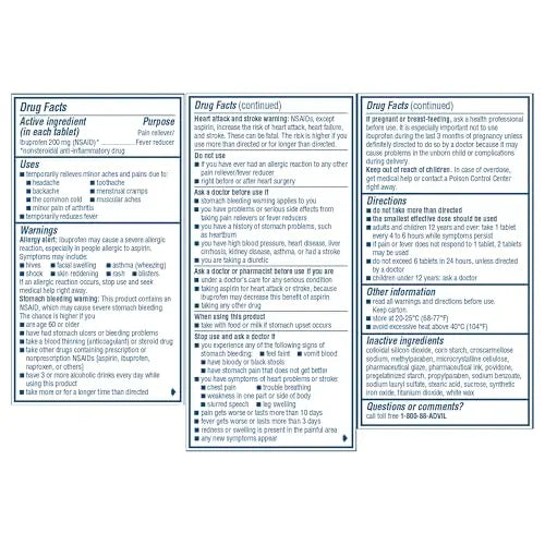 Advil Pain Reliever and Fever Reducer, Pain Relief Medicine with Ibuprofen 200mg for Headache, Backache, Menstrual Pain and Joint Pain Relief - 100 Coated Tablets Advil Au supplements