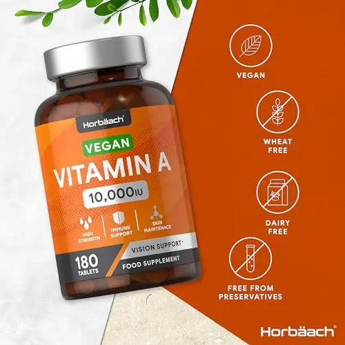 Vitamin A Tablets 10000iu | 180 Count | High Strength Vitamin A as Retinol Acetate Horbäach Au supplements