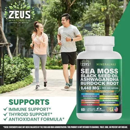 Sea Moss Capsules with Black Seed Oil, Burdock Root, Bladderwrack, Turmeric, Ashwagan Zeus Naturals Au supplements