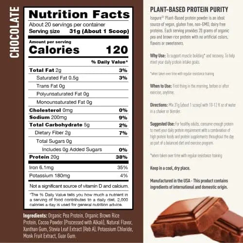 Isopure Chocolate Vegan Protein Powder, with Monk Fruit Sweetener & Amino Acids Isopure Au supplements