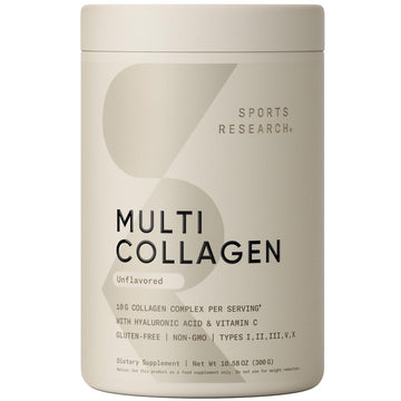 Sports Research Multi Collagen Protein Powder (Type I, II, III, V, X) with Hyaluronic Acid + Vitamin C | 5 Types of Food Based Collagen