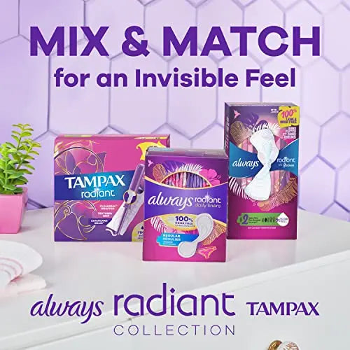 Tampax Radiant Tampons, Regular Absorbency, with Leakguard Braid, Unscented, 84 Count Tampax Au supplements