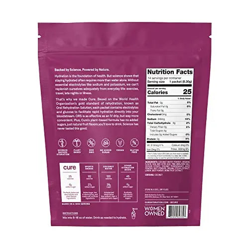 Cure Hydrating Plant Based Electrolyte Mix | FSA & HSA Eligible | Powder for Dehydration Cure Hydration Au supplements
