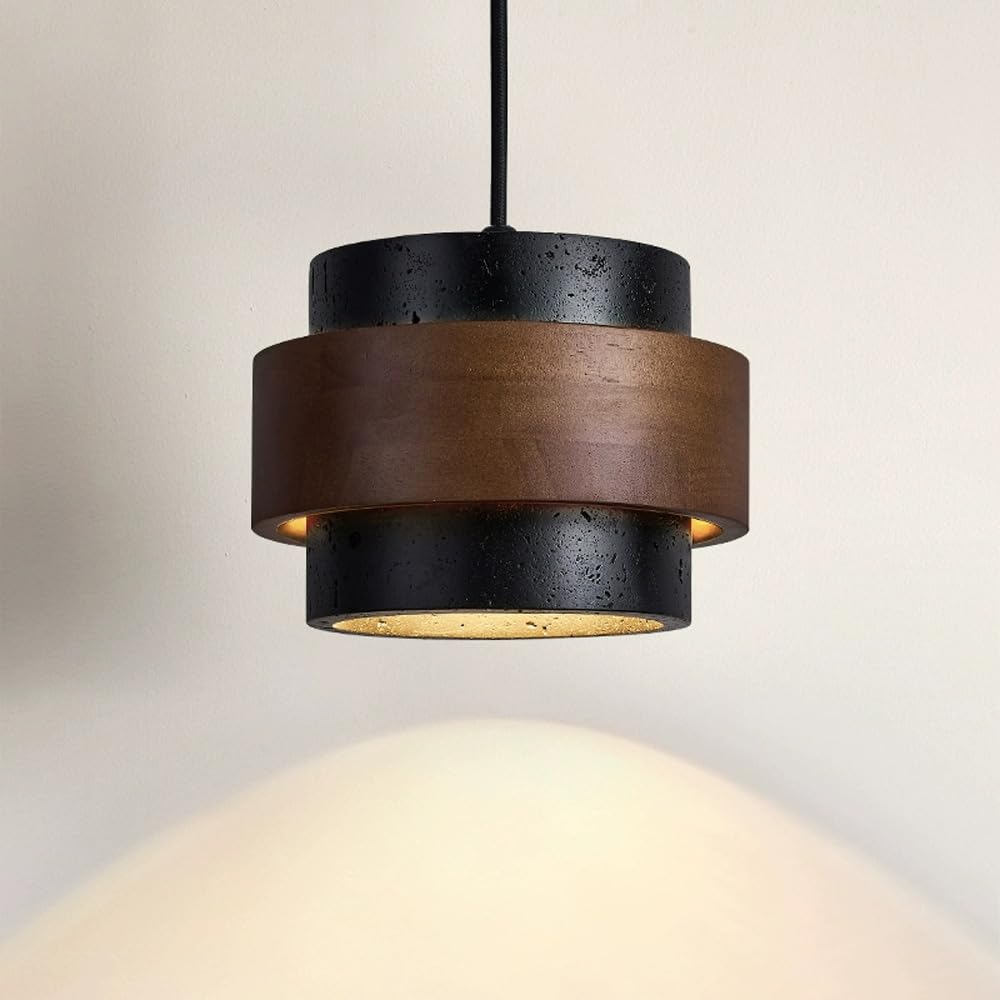 JIANGXMF Nordic Natural Travertine Pendant Light Wabi-sabi Stone Chandelier Retro Industry Hanging Ceiling Lamp for Bedroom Bedside Study Dining Table Lighting (Black) JIANGXMF Au supplements